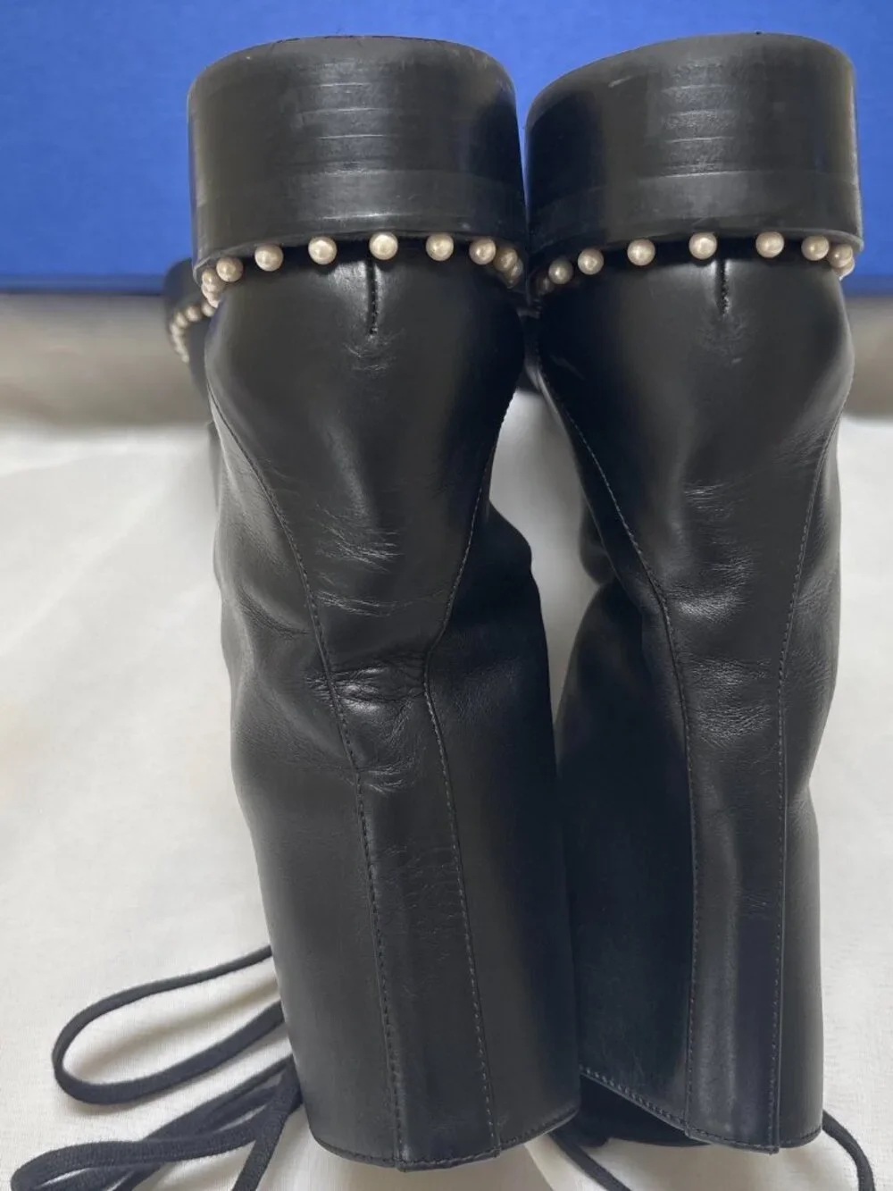 Stuart Weitzsman - Sondra Pearl-Trimmed Combat Boot - Authentic